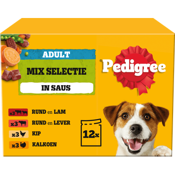 Pedigree Adult Maaltijdzakjes - Mix Selectie in saus - Hondenvoer 12 x 100g