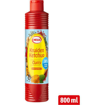 Hela Kruiden Ketchup Curry 30% minder suiker 800 ml