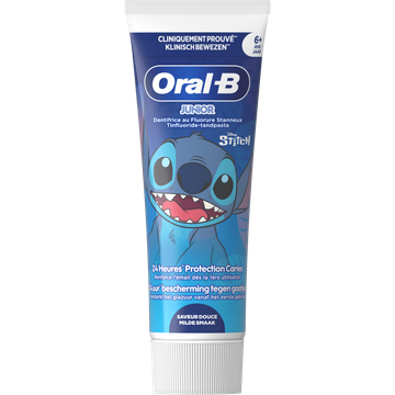 Oral-B Junior 6+ jaar, Stitch tandpasta, Milde smaak, met Tinfluoride, 75 ml