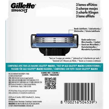 Gillette Mach3 Base 8 Navulmesjes Voor Mannen