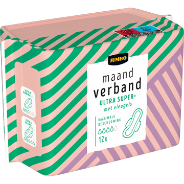 Jumbo Maandverband Ultra Super+ met Vleugels 12 Stuks
