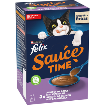 Felix Sauce Time met Zalmsmaak - Natvoer voor Volwassen Katten - Portiezakjes 6 x 40 g
