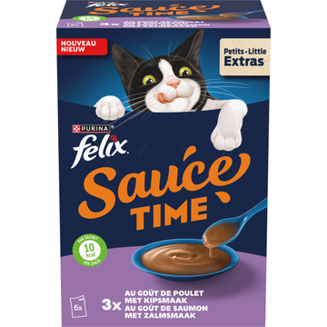 Felix Sauce Time met Zalmsmaak - Natvoer voor Volwassen Katten - Portiezakjes 6 x 40 g