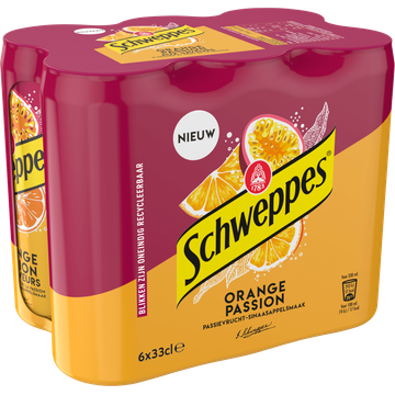 Schweppes Passievrucht-Sinaasappelsmaak 6 x 33 cl