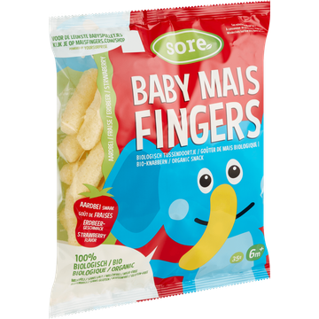 Soré Baby Mais Fingers Biologisch Tussendoortje Aardbei Smaak 6m+ 35 g