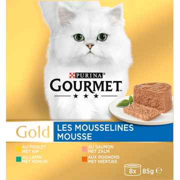 Gourmet Gold Mousse Mix Kattenvoer natvoer met Kip, Zalm, Niertjes en Konijn