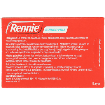 Rennie Maagbeschermer Suikervrij 72 Kauwtablet