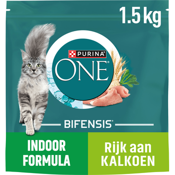 Purina® ONE Indoor Formula Rijk aan Kalkoen kattenvoer 1,5 kg