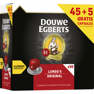 Douwe Egberts Lungo 6 Original Gemalen Koffie 45 + 5 Capsules Gratis 260 g