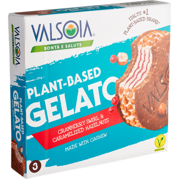 Valsoia Plant-Based Gelato Cranberry Swirl & Caramelized Hazelnuts Cookies 3 Stuks 270 g