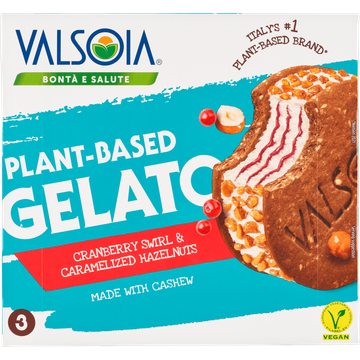 Valsoia Plant-Based Gelato Cranberry Swirl & Caramelized Hazelnuts Cookies 3 Stuks 270 g