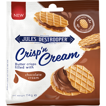 Jules Destrooper Crisp'n Cream Butter Crisps Filled with Chocolate Cream 114 g