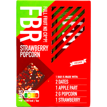 FBR Fruitreep Aardbei-Popcorn 4 x 30 g