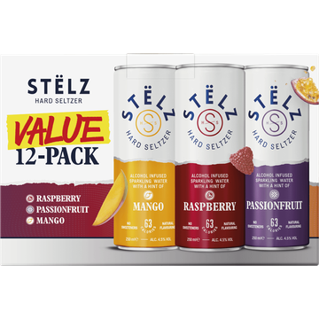 Stelz Hard Seltzer Mixed (Raspberry, Mango & Passionfruit) 12x250ML