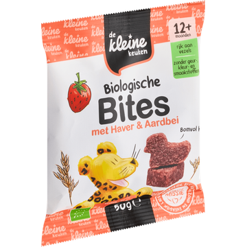 De Kleine Keuken Biologische Bites met Haver & Aardbei 12+ Maanden 50 g