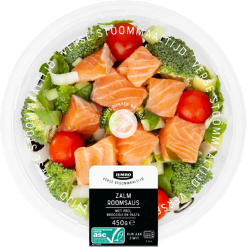 Jumbo Verse Stoommaaltijd Zalm Roomsaus met Prei, Pasta en Broccoli 450 g