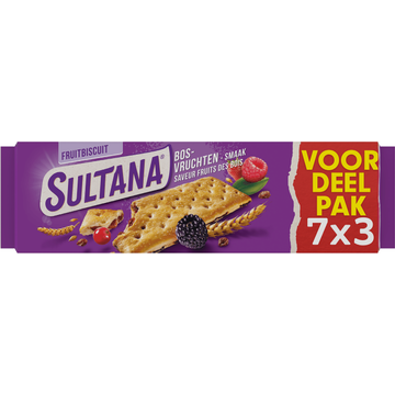 Sultana FruitBiscuit Bosvruchten Smaak Voordeelpak Promopack 7 x 3 Stuks 306 g