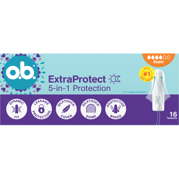 o.b. ExtraProtect 5-in-1 Protection Super Tampons 16 Stuks