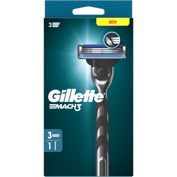 Gillette Mach3 Base  1 Handvat + 3 Navulmesjes Voor Mannen