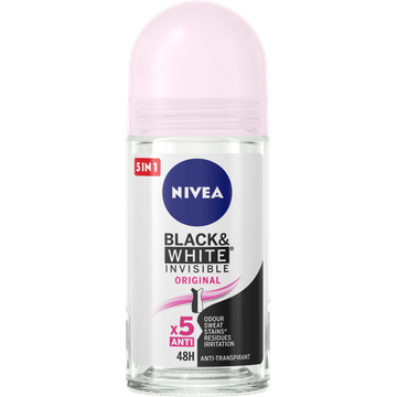 NIVEA Black & White Invisible Clear Anti-Transpirant Roller - 50ml - Deodorant - Anti-vlekken - 72 uur bescherming