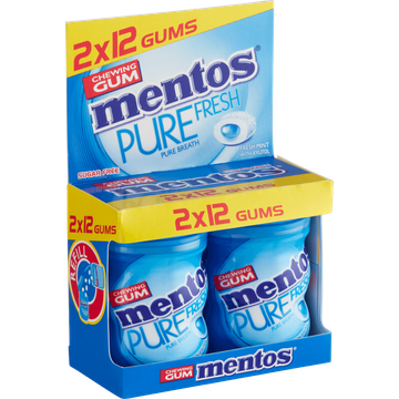 Mentos Gum Pure Fresh Fresh Mint Suikervrij Mini Pot 2x12 stuks