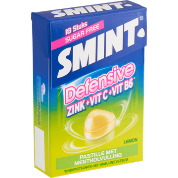 Smint Defensive Pastilles Lemon Suikervrij Fliptop box 18 stuks