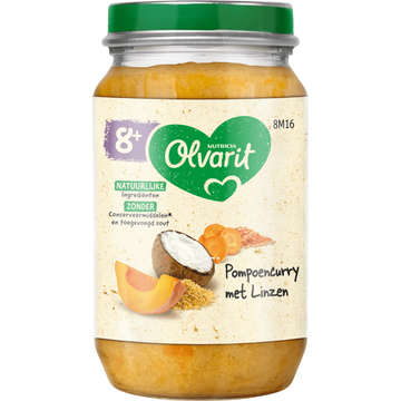 Olvarit 8+ Maanden Pompoen Curry met Linzen