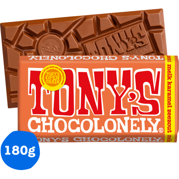 Tony's Chocolonely Zeezout Melk Karamel Chocolade Reep 180 g