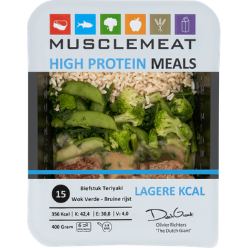 Muscle Meat High Protein Meals Biefstuk Teriyaki Wok Verde - Bruine Rijst 400 g