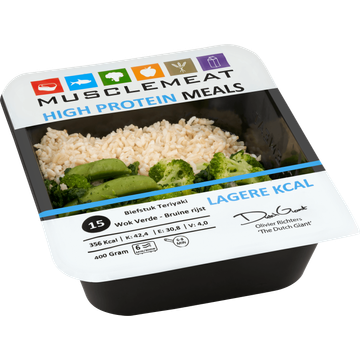Muscle Meat High Protein Meals Biefstuk Teriyaki Wok Verde - Bruine Rijst 400 g