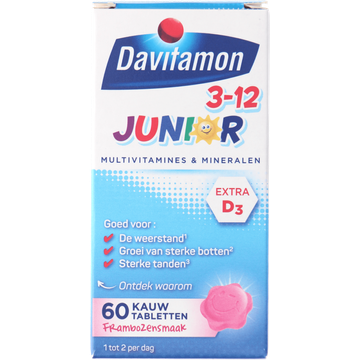 Davitamon Junior 3-12 kauwvitamines framboos, 60 stuks