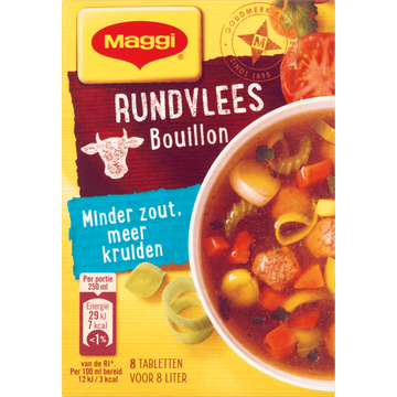 MAGGI Minder Zout Bouillon Rundvlees Bouillon Blokjes Pakje 8 Ltr. 72 g