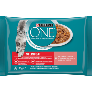 Purina One Sterilcat Mini-Filets in Jus met Zalm en Wortelen, 4 x 85g