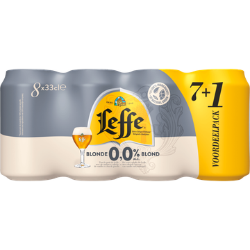 Leffe Belgisch Abdijbier 0,0% Alc. Blond 7 + 1 Voordeelpack Blikken 8 x 33 cl