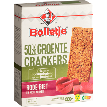 Bolletje 50% Groente Crackers Rode Biet en Kidneybonen 4 x 4 Stuks 200 g