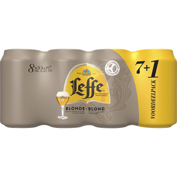 Leffe Blond Belgisch Abdijbier 7 + 1 Voordeelpack Blikken 8 x 33 cl