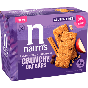 Nairn's Raisin, Apple & Cinnamon Crunchy Oat Bars Gluten Free 4 x 2 Stuks 160 g