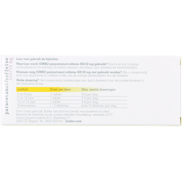 Jumbo Paracetamol/Coffeïne Tabletten 20 Stuks 500/50mg