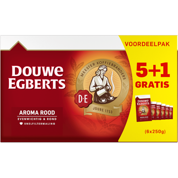 Douwe Egberts Aroma Rood Snelfiltermaling Voordeelpak 5+1 Gratis 6 x 250 g