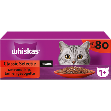 Whiskas 1+ Natvoer - Classic - Selectie in Saus - Maaltijdzakjes 80 x 85 g
