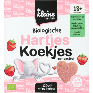 De Kleine Keuken Biologische Hartjes Koekjes met Aardbei 18+ Maanden 120 g