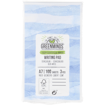 Greenminds Schrijfblok A7 gelinieerd, 100 vellen