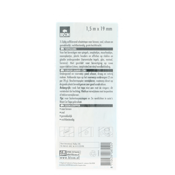 Bison Dubbelfix 2-Zijdig Tape voor Binnen 1,5 m x 19 mm