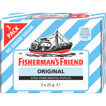 Fisherman's Friend Original Extra Sterke Menthol Pastilles 3 x 25 g