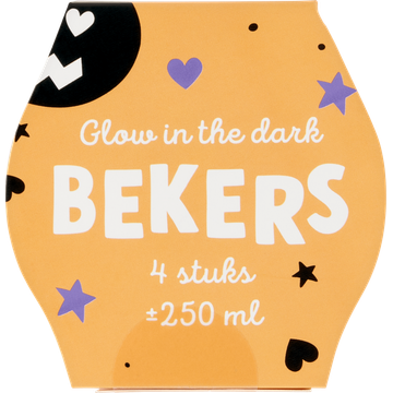 Bekers Glow in the Dark 4 stuks 250ml
