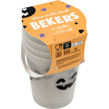 Bekers Glow in the Dark 4 stuks 250ml