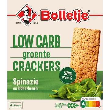 Bolletje Low Carb Groente Crackers Spinazie en Kidneybonen 4 x 4 Stuks 200 g