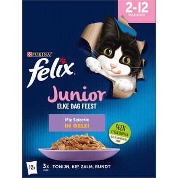 FELIX® Elke Dag Feest Junior Mix Selectie in Gelei Kattenvoer 12x85g