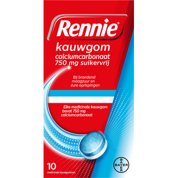 Rennie Kauwgom Suikervrij 750 mg 10 Stuks