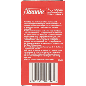 Rennie Kauwgom Suikervrij 750 mg 10 Stuks